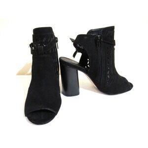 Madden Girl Size 7 Addyy Slingback Black Faux Suede Block Peep Toe Mule Sandals